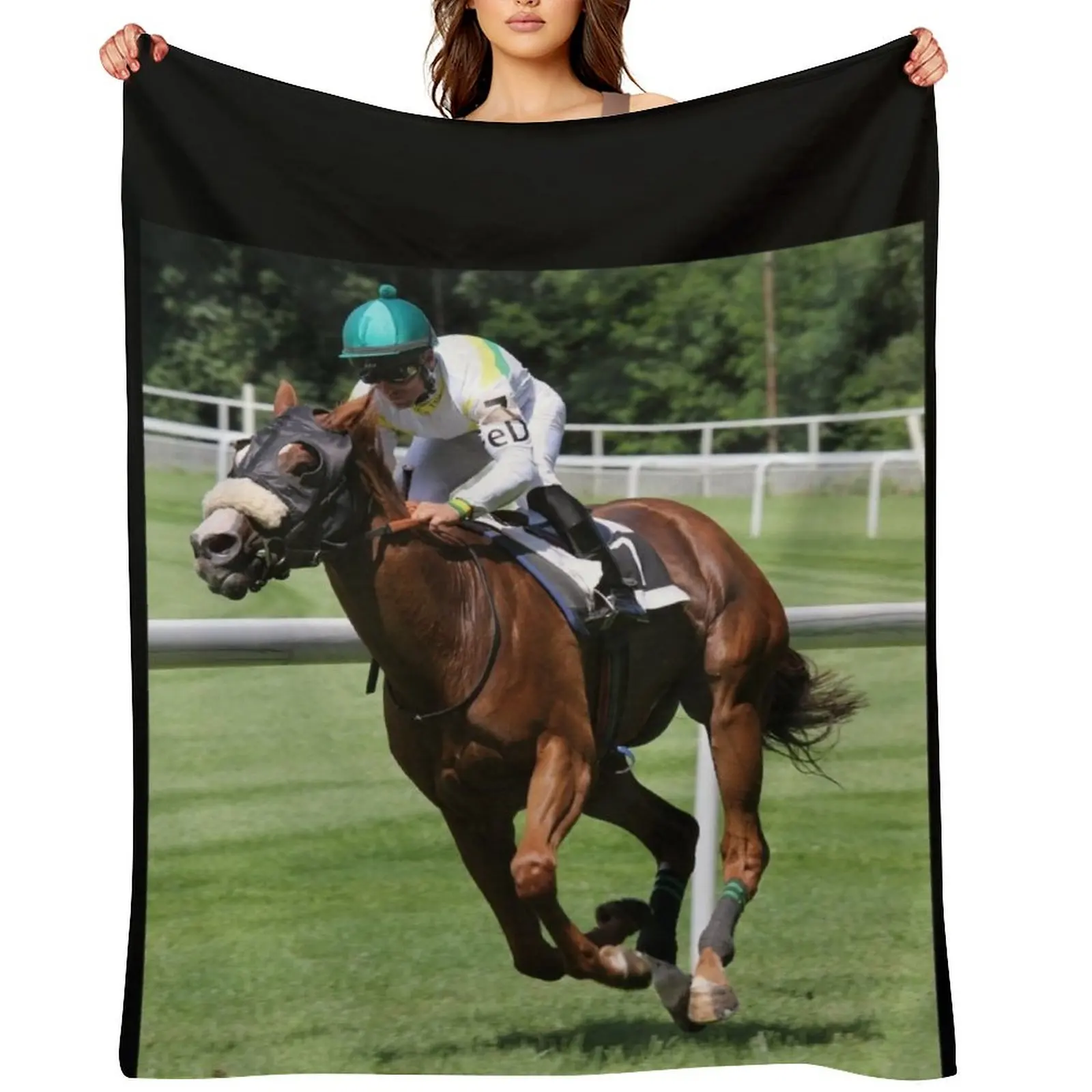 

Equine Horse Racing pet Throw Blanket Plaid on the sofa Custom halloween Decorative Beds Blankets