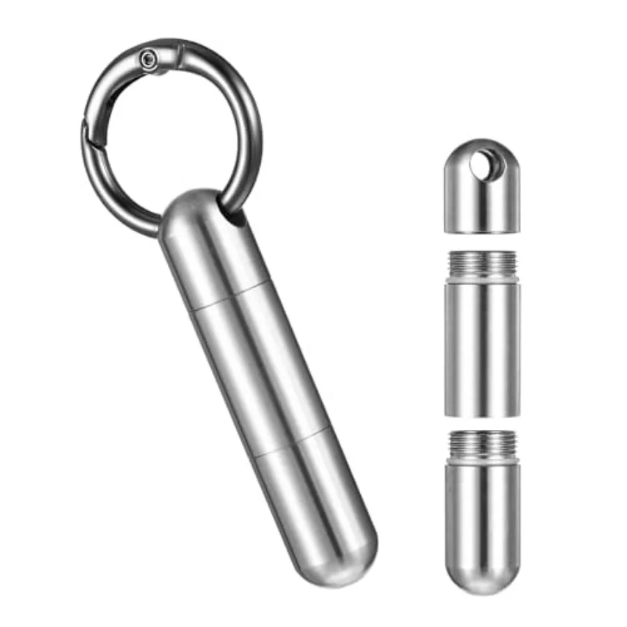 

Small Keychain Pill Holder Stainless Steel Waterproof Container Tiny Portable Pill Case Organizer for Travel Purse Pocket Menta