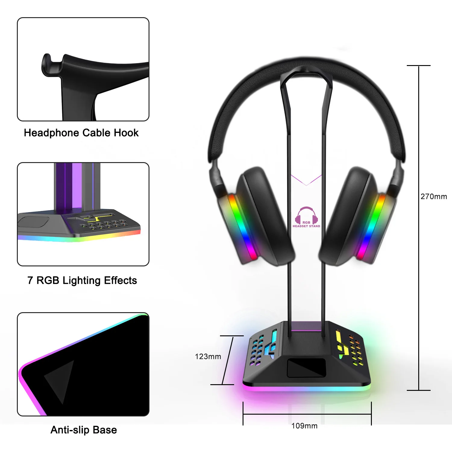 Caricatore per supporto per cuffie Luce notturna RGB multicolore Cuffie da gioco Supporto per auricolari Staffa per espositore per organizer da tavolo per PC