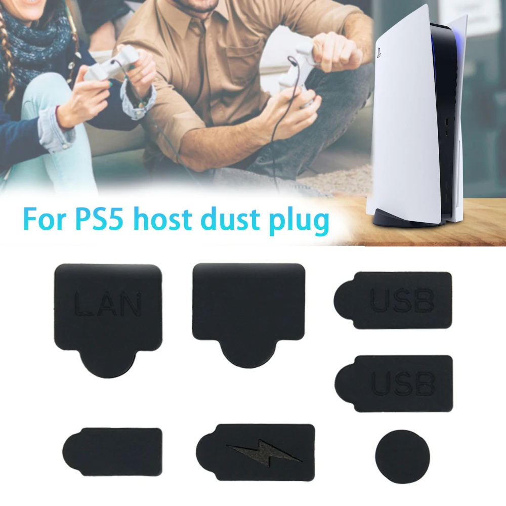 7 pçs plugues de poeira de silicone conjunto para ps5 console de jogo interface usb anti-poeira capa plugues de poeira conjunto para ps5 acessórios