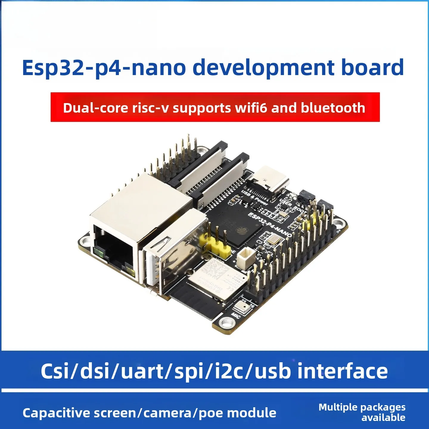 PoE Powered ESP32-P4-NANO Board WiFi6 Bluetooth5 with Camera & Display Compatibility