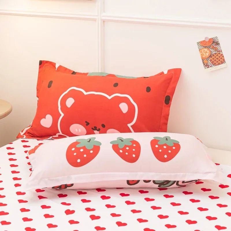 Kuup Strawberry Bedding Set Double Sheet Soft 3/4pcs Bed Sheet Set Duvet Cover Queen King Size Comforter Sets For Home For Child