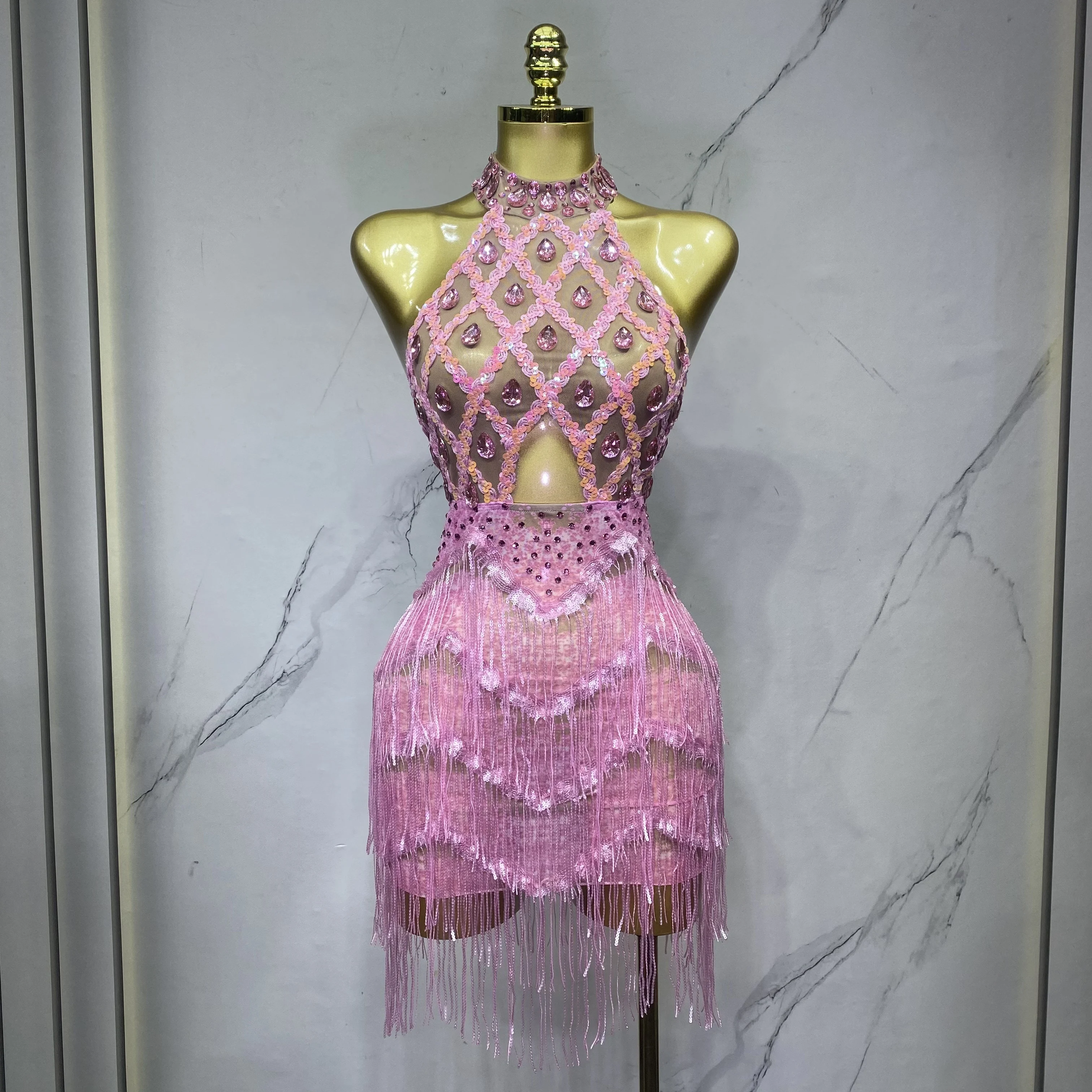 

Diamond Shape Hollow out Printed Tassel Short Skirt Diamond Patterned See through Lace Trimmed Mini Skirt for Women