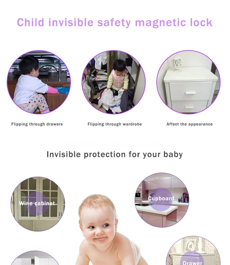 Unsichtbarer Schutzverschluss für Kinder, Baby-Sicherheitsschloss, Magnetischer Kindersicherheitsverschluss, Schubladen- und Schranktürsicherung – Detail 2