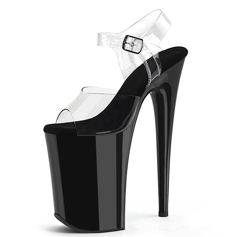 Summer women's transparent high heel, black thin heel, ultra high heel 23 cm sexy stage show 9 inch sandals