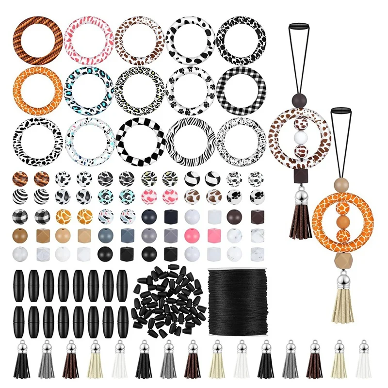 Silicone Beadable Rings Making Kits, 65Mm Round Silicone Loop Silicone Beads Keychain Tassels For DIY Pendant