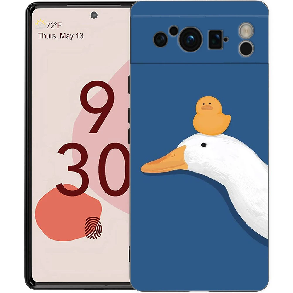 Duck Art Phone Case For Google Pixel 8 7 6 Pro 6A 7A 5G Soft Silicone Shockproof TPU Black Cover TPU Fundas