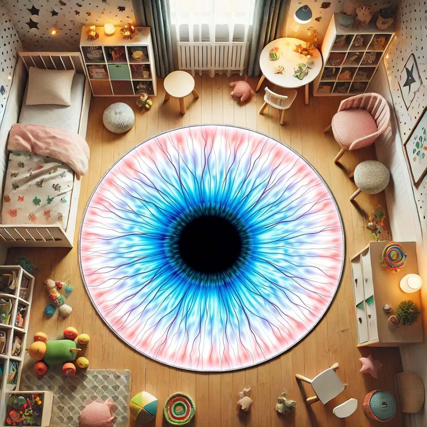 Realistic Eye Circle Rug, 3D Blue Iris Rug, Unique Optical Illusion Round Mat, Modern Living Room Floor Decor, Washable Art Gift Rug