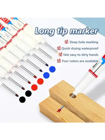 4Pcs/Set 20mm Deep Hole Long Nib Head Markers For Metal Perforating Pen Waterproof Bathroom Woodworking Decoration Multi-Purpose