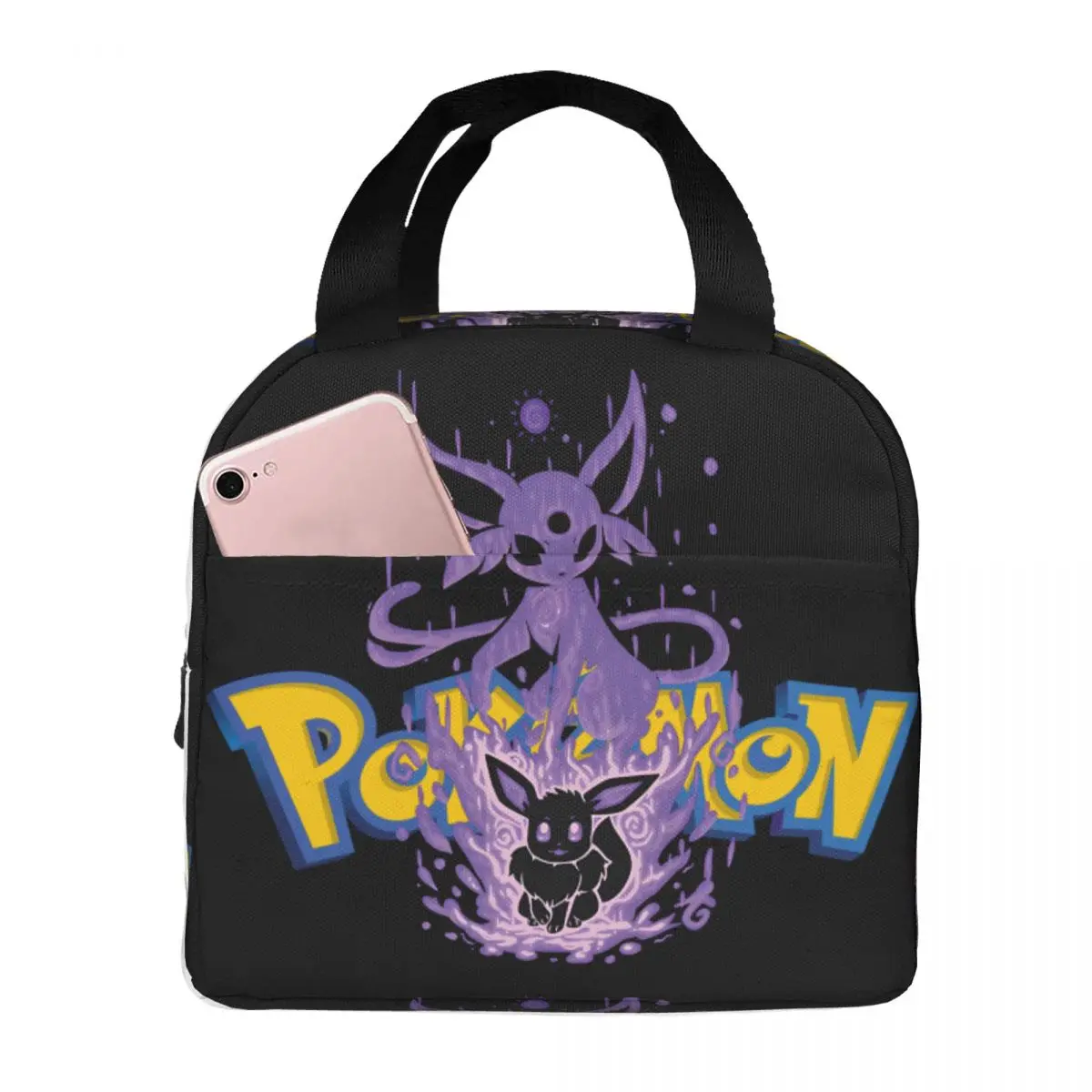 Outdoor Silhouette Psychic Evolution Zipper Closure Suitable Pokemon Lunch Box Bag For Women Kid Food Pouch