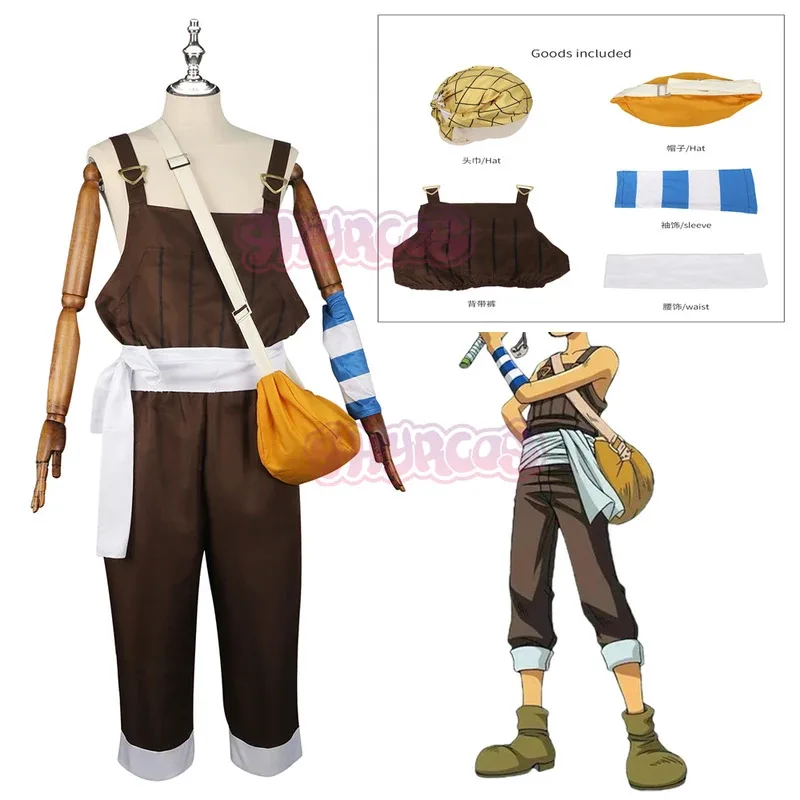 

DY2025Anime UUsopp Cosplay Costume Brown Rompers Uniform T-shirt Scarf Full Set Adult Man Carnival Halloween Suit 5PCS Accessori