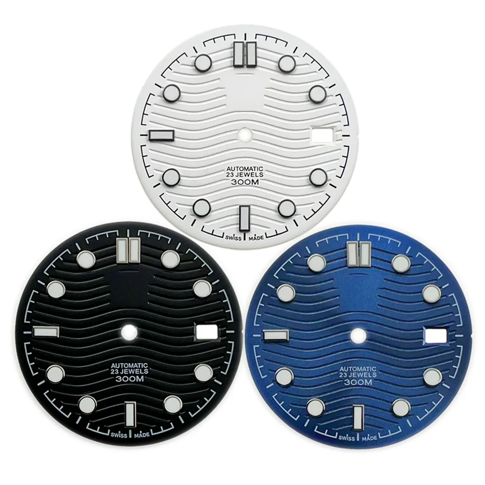 31mm Watch Dial for NH35 Replacement White/Black/Blue Dial Blue Luminous Watch Face for NH35A Movement