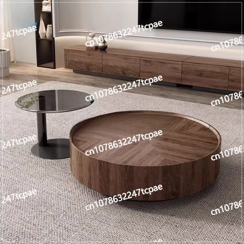 

Living Room Coffee Table Modern Light Luxury High-end Walnut Storage Round Coffee
