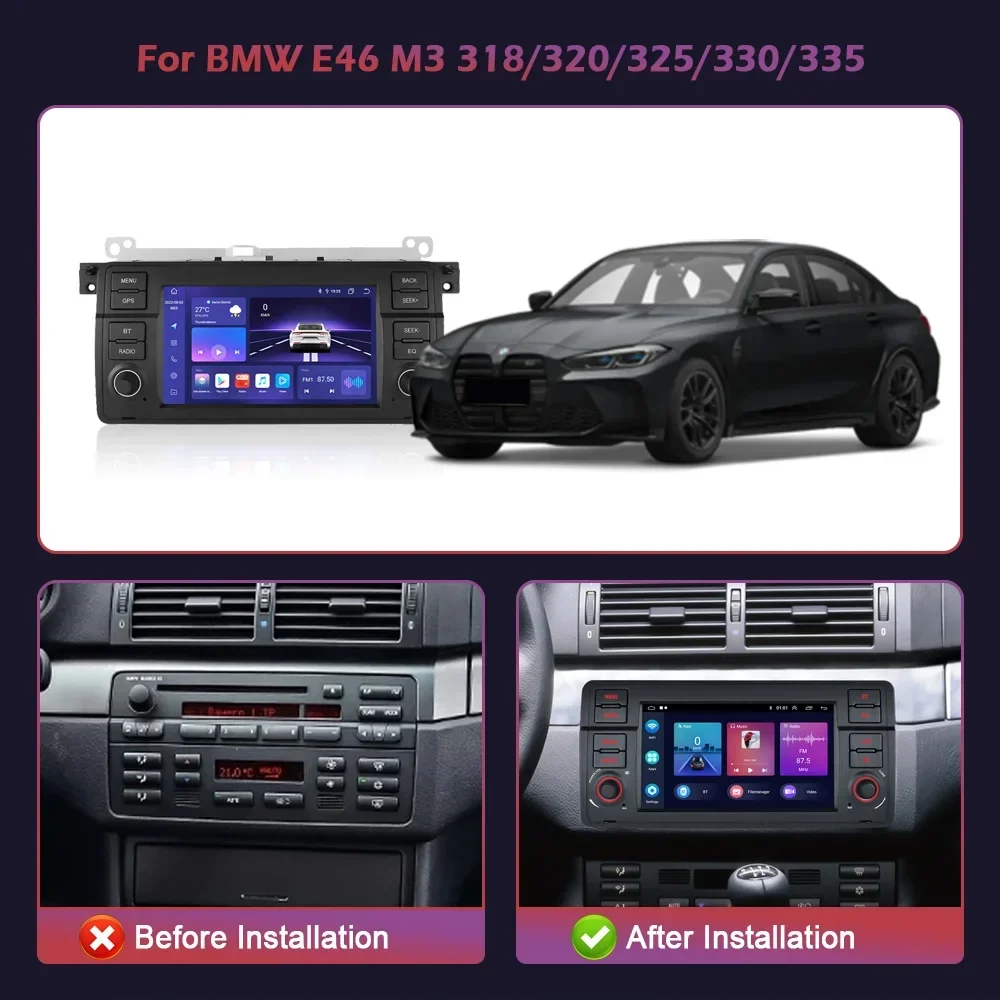 For BMW 3-Series 3 Series E46 1998-2006 Car Radio Multimedia Navigation Wireless Carplay Stereo Android 13 Screen 4G Head Unit