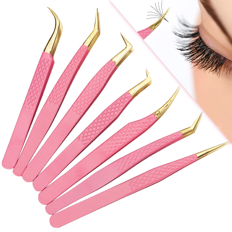 Pincettes en acier inoxydable rose pour extension de cils, 1 pièce, pincettes de haute précision anti-leges pour extensions