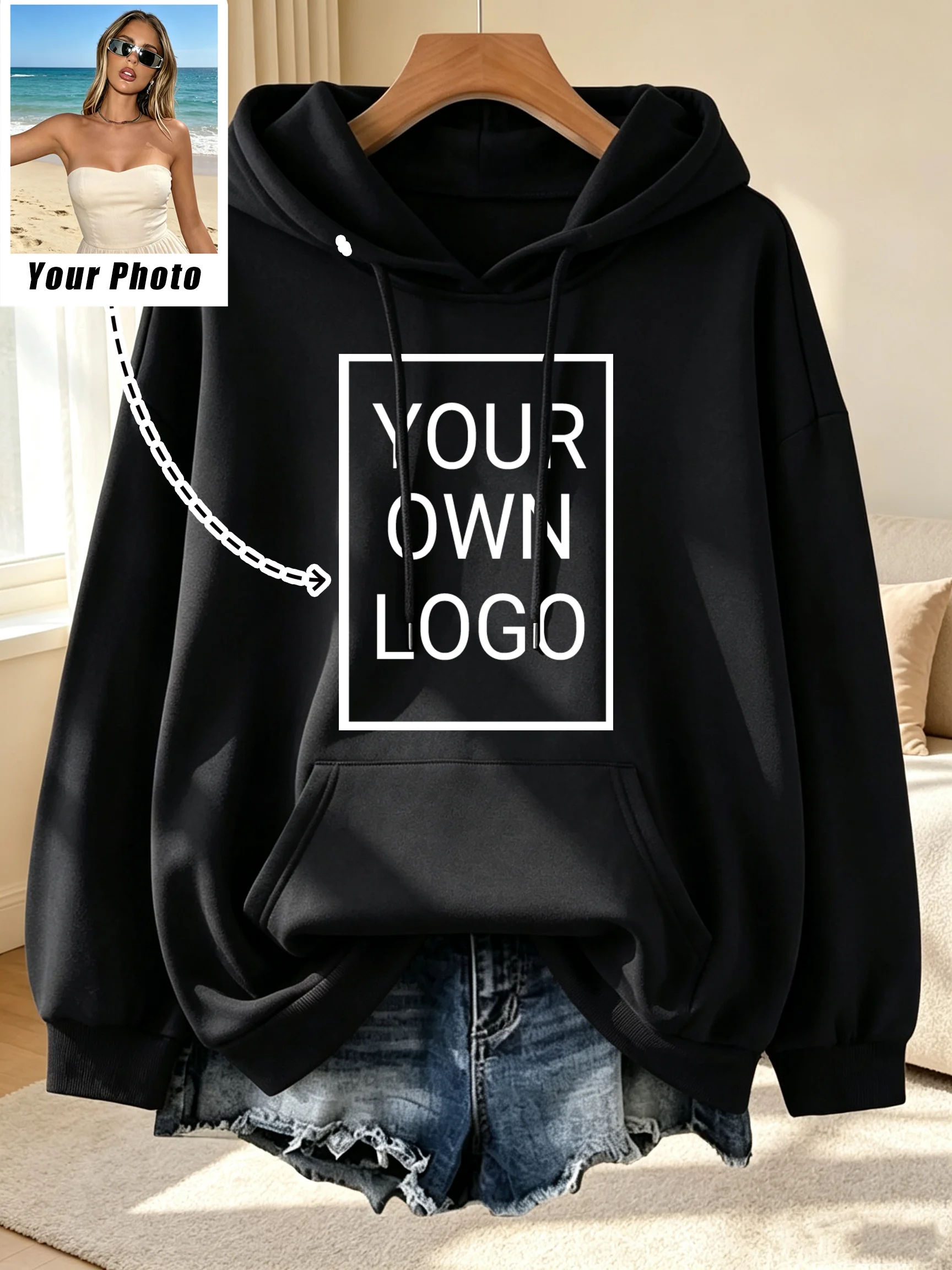 Personalized Custom DIY Logo Women Hoodies Fleece Casual Hoody Autumn Loose Hoodie Pocket Comfortable Y2K Woman Pullover