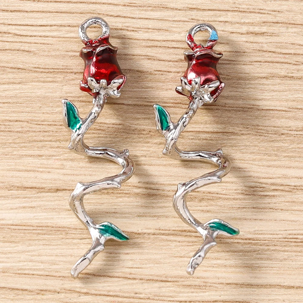 Tusember 5 Stück vergoldete Rosenblüten-Anhänger, niedliche Blumen-Charm-Perlen, passend für Original-Armbänder und Ohrringe aus 925er Sterlingsilber, Bastelbedarf – Detail 7
