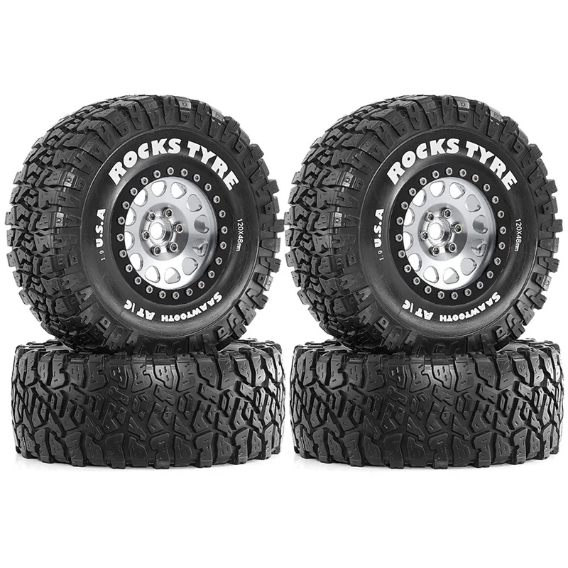 

T24C 4Pcs 120Mm 1.9Inch Beadlock Wheel Rim Rubber Tire Set For 1/10 RC Crawler Car Axial SCX10 Pro Capra TRX4 D90