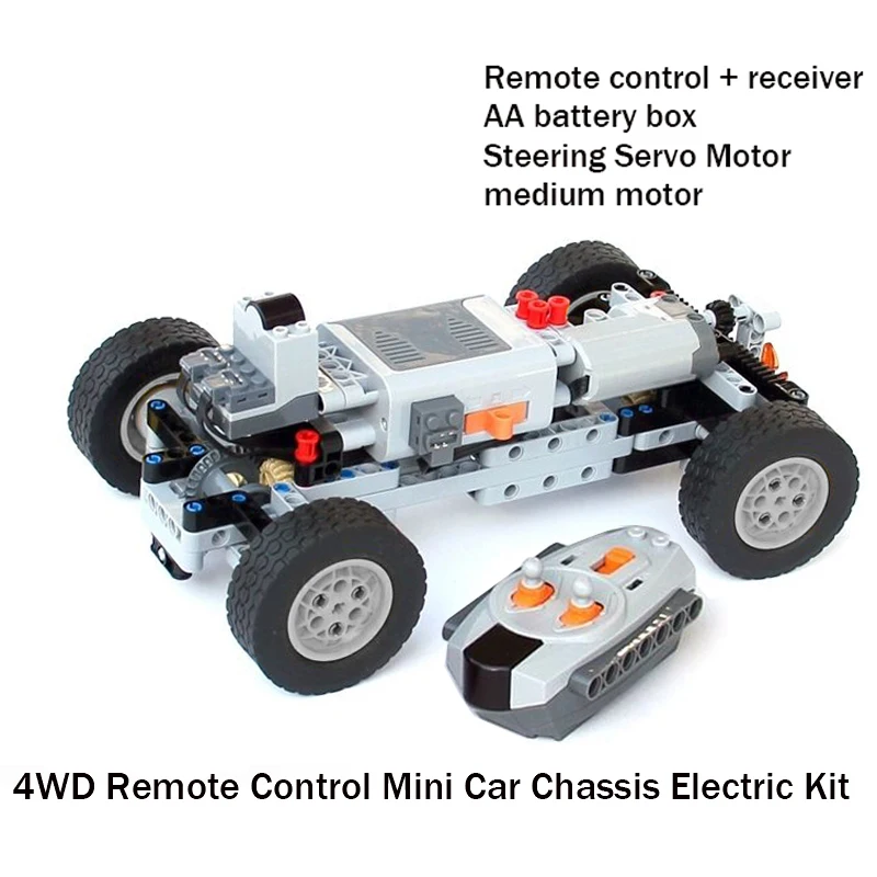 MOC Technical 4WD Four-Wheel Drive Cars Electric Remote Vehicle Model Engine Motor Differential Gear Building Block Toys Gifts