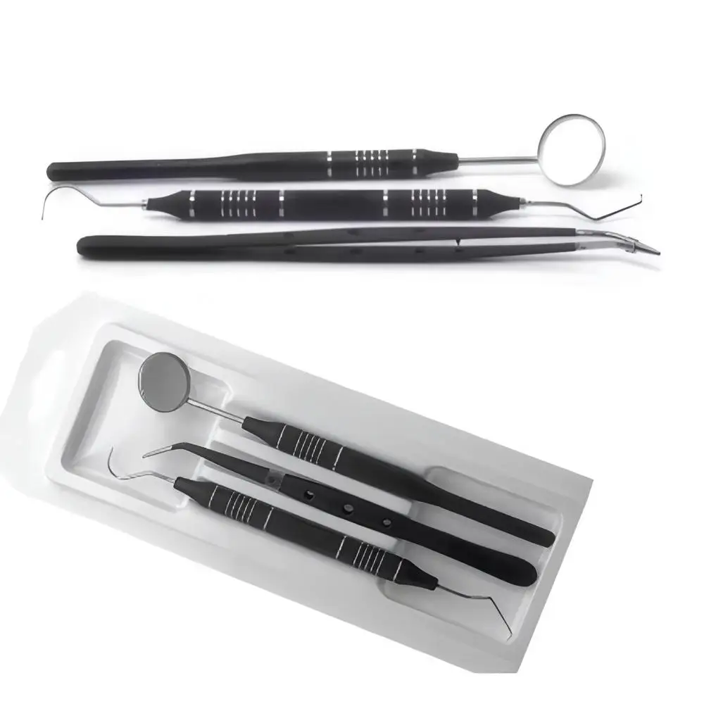 3Pcs/set Dental Mirror kit Mouth Mirror Probe Hook Pick Tweezer Stainless Steel Dental Instruments Dentist Teeth cleaning Tools