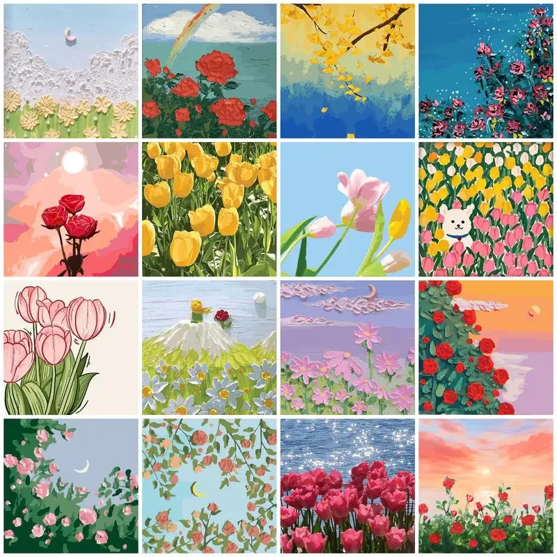 

RUOPOTY Oil Painting By Numbers Flower For Beginner Handpainted Oil Painting On Canvas Easy Paint Kit Valentines Day Gift Wall D