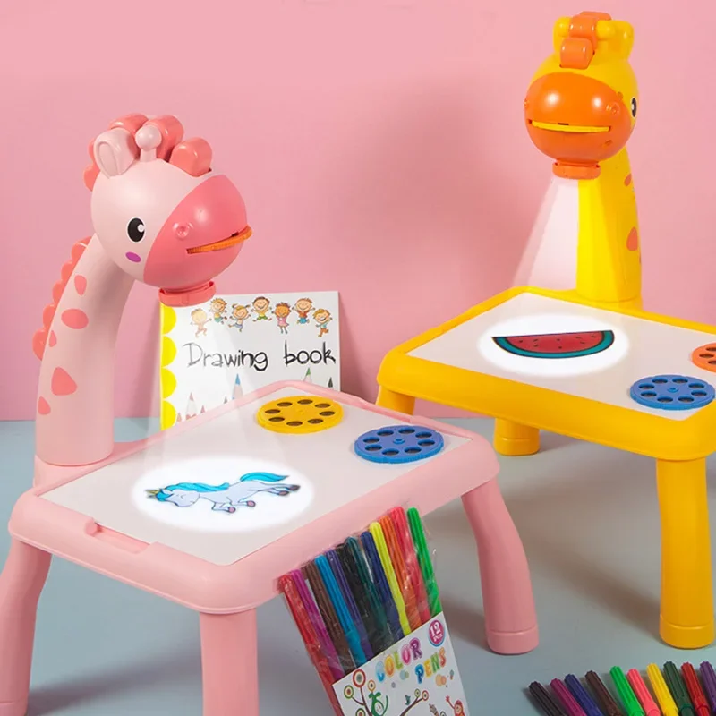 Children Led Projector Art Drawing Tablet Set Painting Tools Board Desk Writing Educational Toys For Girls Crafts Kids Learning