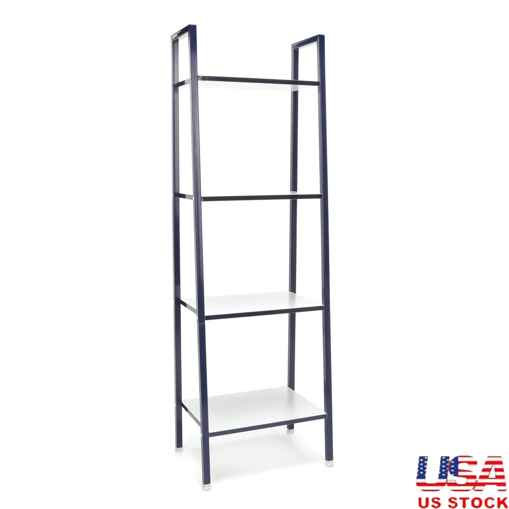 

4 Shelf Metal Bookshelf Open Storage Home Office Kids Room Durable Engineered Wood Construction Modern Design Assembly Required