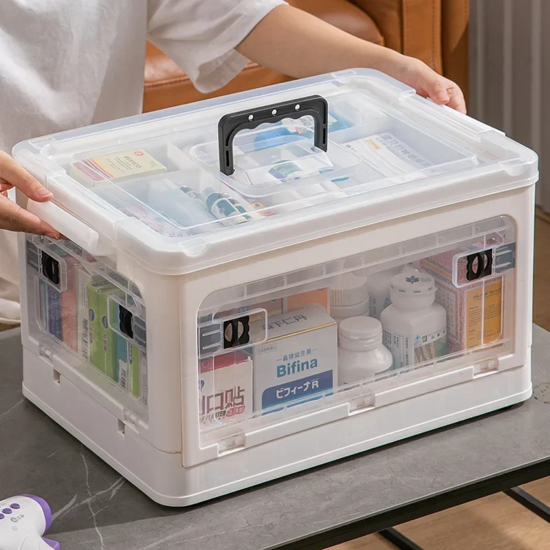 Foldable Medical Box Large Capacity Transparent First Aid Box Storage Sorting Bins for Toys Books Home Organization and Storage