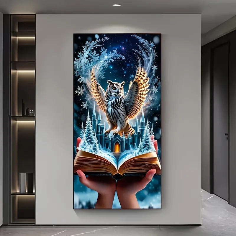 DIY Diamond Painting Snowy Night Floating Book Castle Eagle Full Drill Diamond Art Kits,Mosaic Embroidery,Home Wall Decor