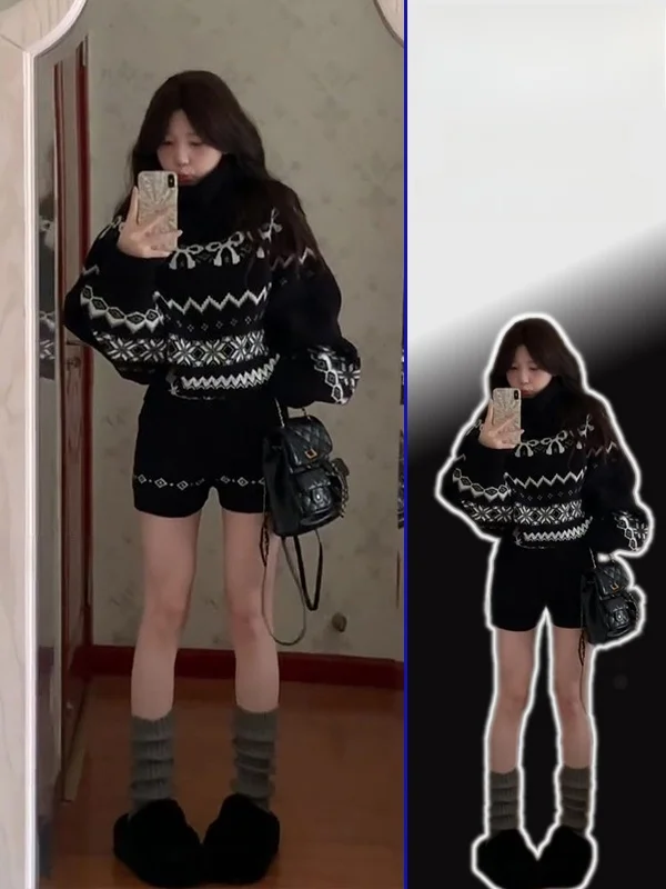 

plus Size High Ne Knitted Sweater Loose Fit Crew Ne Pullover Top And orts Two Piece Set for Women Faionable Spring Wear