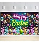 Nuxovilar Easter Banner Polyester 43x70.86 Inches Large Easter Banner for Neon-Glow in The Dark G...