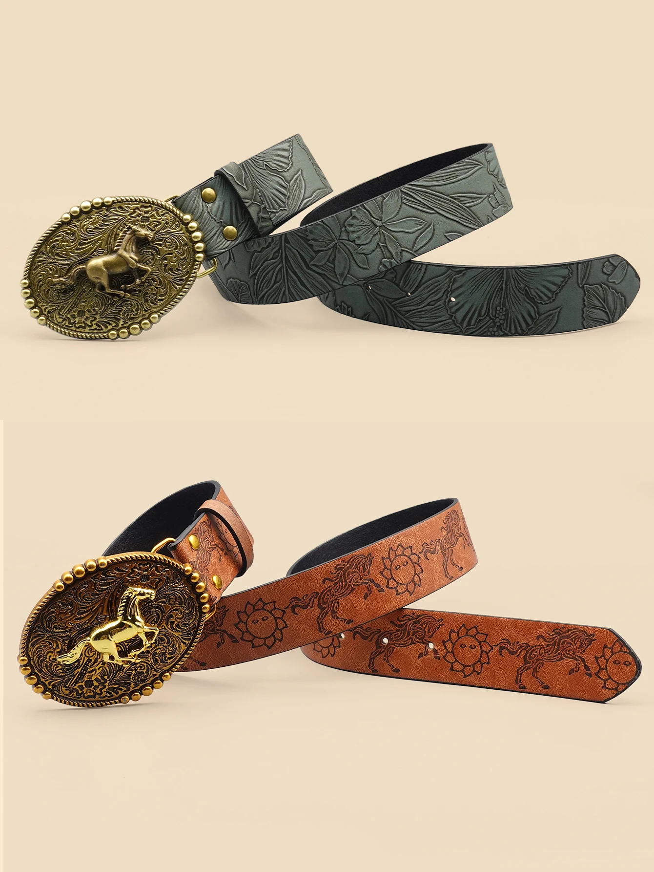 Vintage Cowboy Style Belt, Women\'s Fashion Casual Belt, Retro Printed Leather Belt, Suitable for Daily, Commuting, College Style