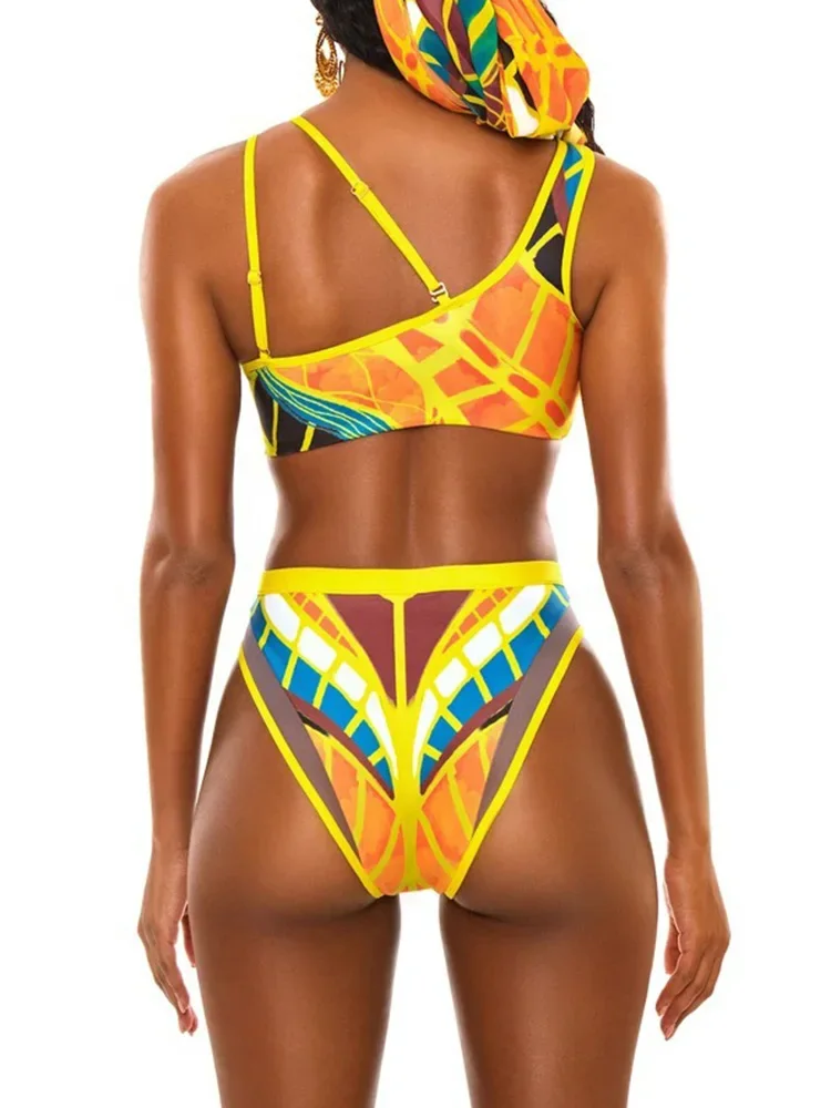 2024 African Dashiki Print Female Swimsuit High Waist Bikini Women Swimwear Two Pieces Bikini Set Asymmetric Bathing Suit Swim