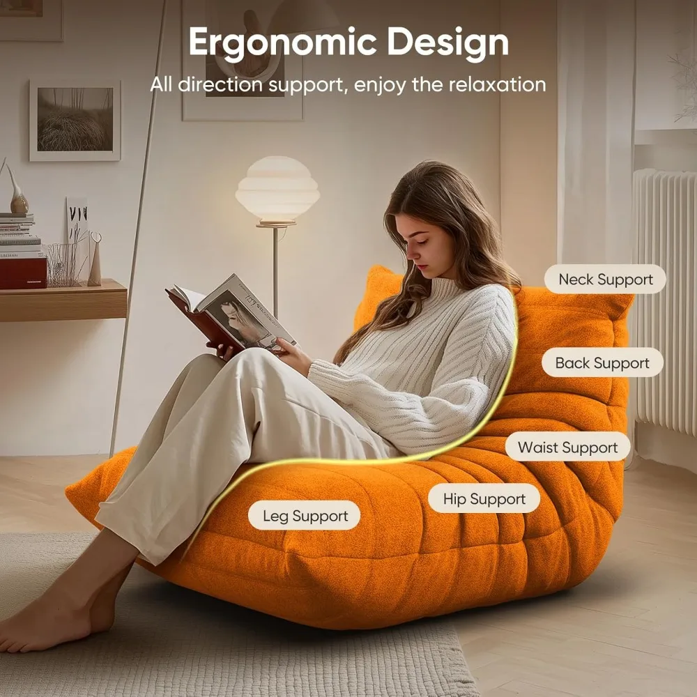 Kursi Bean Bag Ergonomis Busa Memori untuk Dewasa, Alas Anti-Selip Ramah Remaja, Busa Berdaya Tahan Tinggi untuk Dudukan yang Nyaman di Samping Tempat Tidur