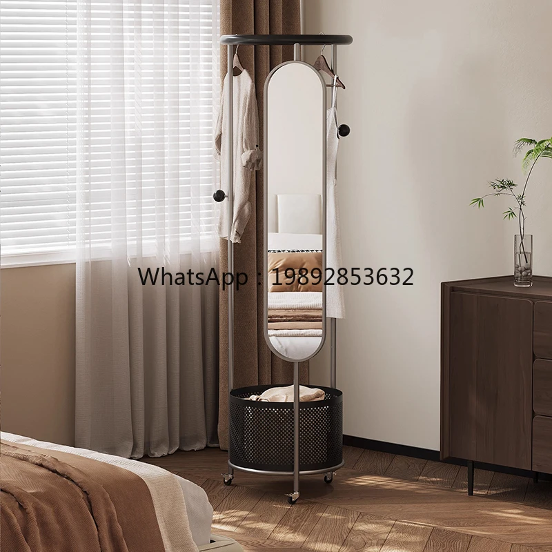 LYY Floor Full-Length Mirror for Home Bedroom, Movable Rotating Dressing Rack with Integrated Hat Rack