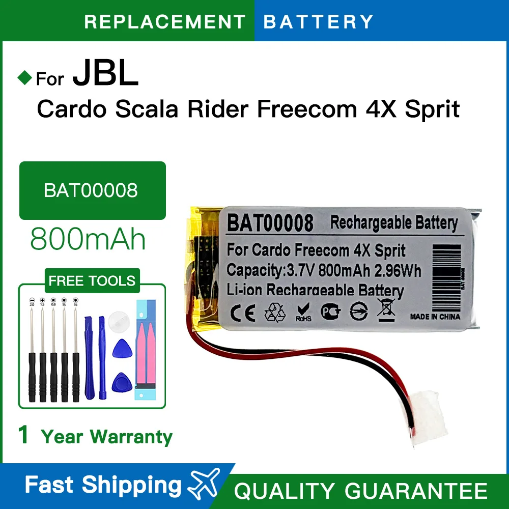 Brand New For JBL Cardo Scala Rider Freecom 4 4X Freecom 1 2 BAT00008 Wireless Headset 800mAh Battery + Free Tools