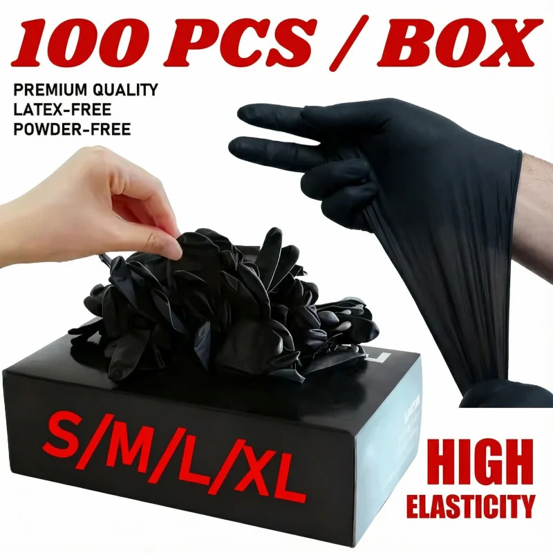 2026 New Disposable Black Nitrile Composite Gloves 100 Pack Thick Durable Protective Gloves For Salon Kitchen Household Cleaning