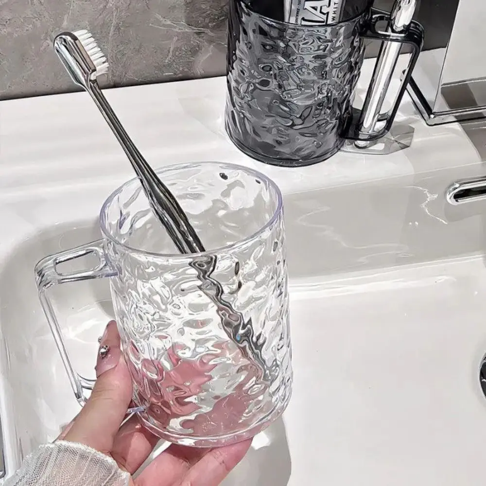 Transparent Glacier Pattern Toothbrush Cup With Handle For Bathroom_voghion.com