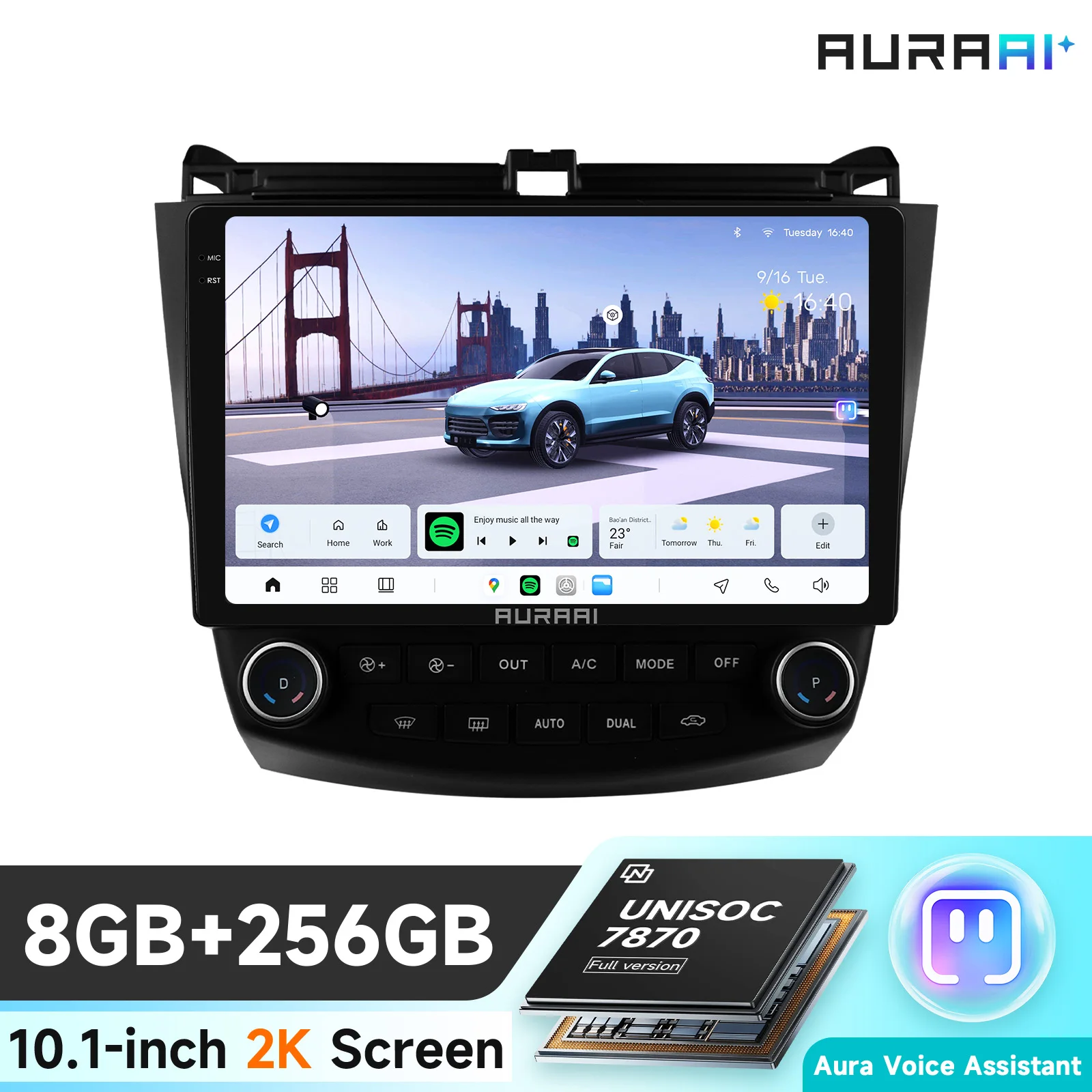 Écran intelligent Android AURAAI X100 pour Honda Accord 7 2003 - 2007, simple ou double climatisation, UIS7870 4G BT Auto CarPlay ADAS 360 ° CAM