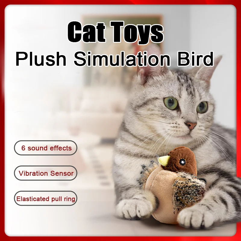 Interactive Cat Toys Flying Bird Cat Toy Flapping Wings Sparrow Catnip Toys Vivid Chirpi]ng Simulation Bird Interactive Cat Toy