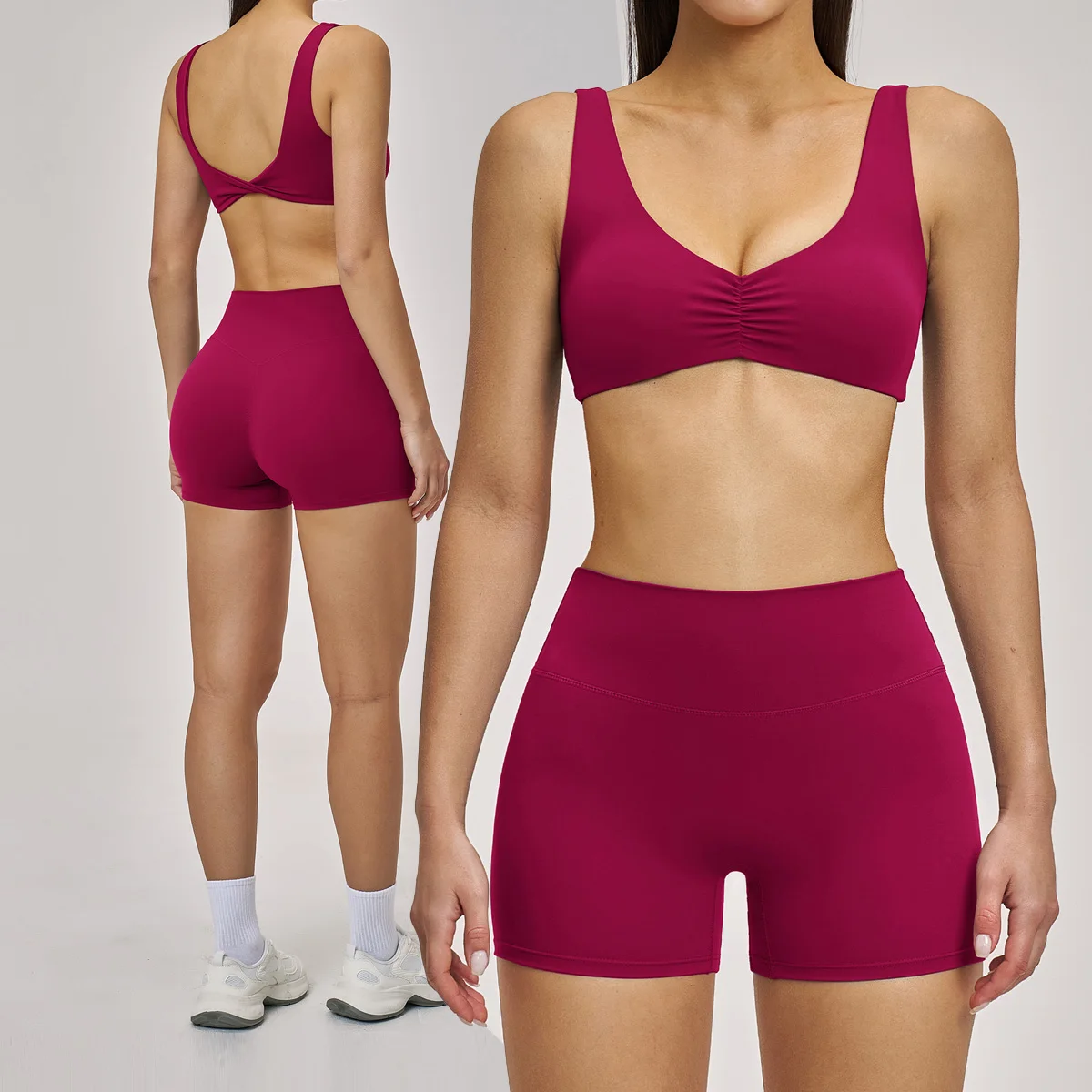 Women Seamless Yoga Set 2PCS Gym Workout Clothes for Female Push Up Bra High Waist Shorts Sexy Fitness Sportswear Sports Suits