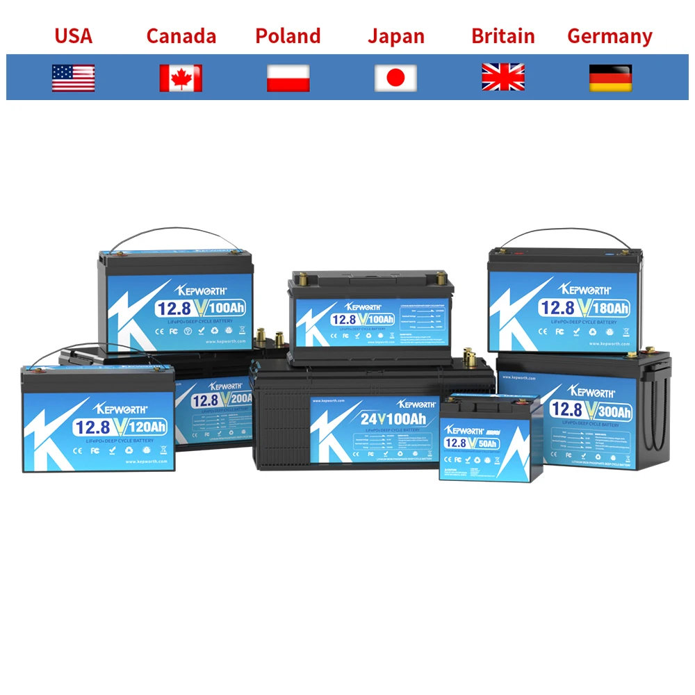 12V 24V KEPWORTH LiFePO4 Lithium Iron Phosphate Battery With BMS 50 100 120 135 300Ah For Golf Cart EV RV Solar Energy Storage