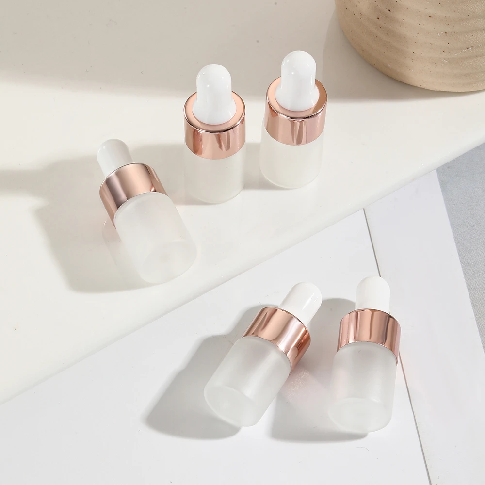 10pcs Mini Dropper Bottles Glass Empty Essential Oil Aromatherapy Bottles Rose Gold Cap Pipettes Bottles 1ml 2ml 3ml 5ml