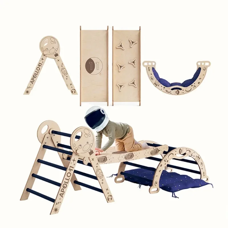 Astronaut theme with ramp Arched rocking chair Solid wood climbing frame Gym Children's foldable