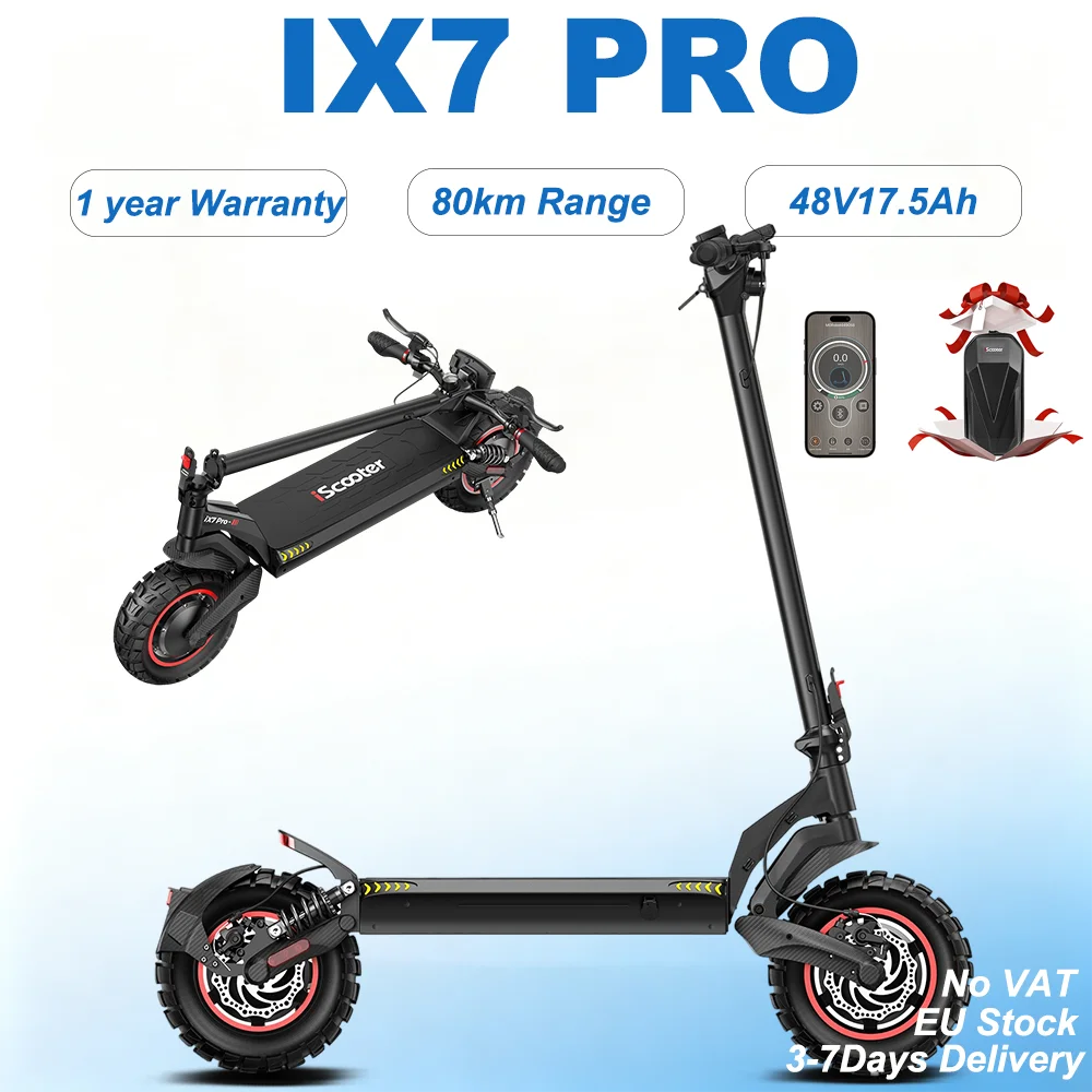 Image of Isccoter Ix7pro Elektroroller 2000W Doppelantrieb 48V17,5Ah 10 Zoll Rutschfester Offroad-Pneumatik-Kickroller 60 KM/H Geschwindigkeit mit APP