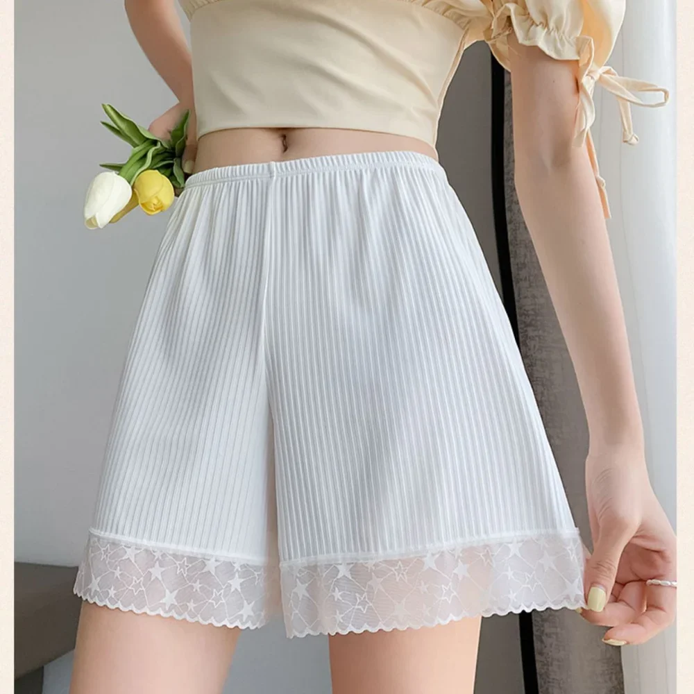 Slip-proof Lace Silk Safety Shorts New Thin Terylene Ice Silk Pants Breathable Home Pants Women