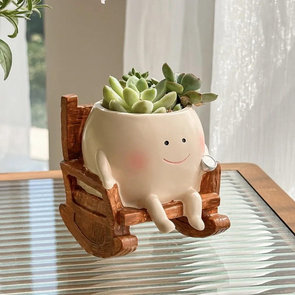 Funny Mini Smily Face Planter Pot Creative Resin Flower Pot Unique Design Smiley Face Rocking Chair Planters Home Decoration