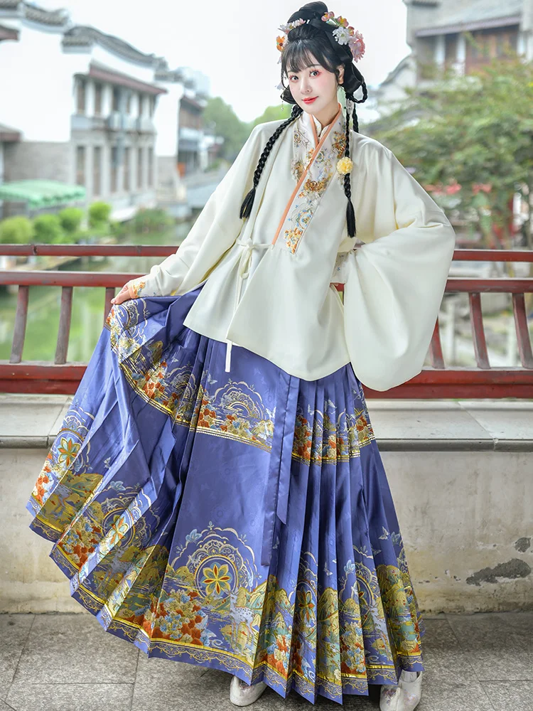 Dream Ming Dynasty Hanfu Female Horse Face Skirt, Original Coat Skirt, National Style, woven gold skirt embroidery shirt chinese