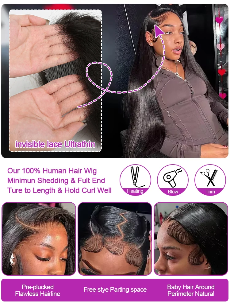 250% ارتداء والذهاب 7x5 شعر مستعار بدون صمغ شعر بشري قبل قطع جاهز للارتداء 13x6 360 Hd الدانتيل شعر مستعار أمامي شعر طبيعي مفرود الباروكات للنساء