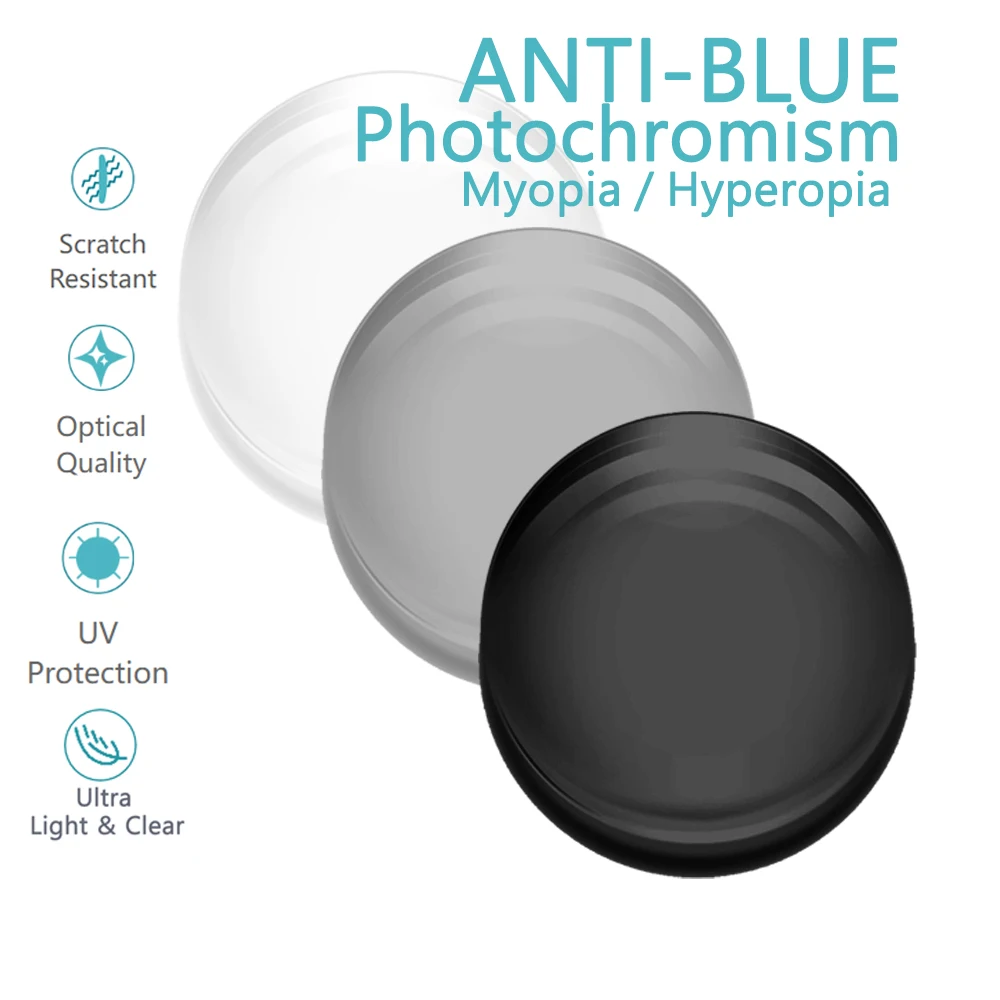 A Pair Progressive Multi-focus & Photochromic & Anti-Blue Ray Optical Lens Myopia Presbyopia 1.56 1.61 1.67 Index